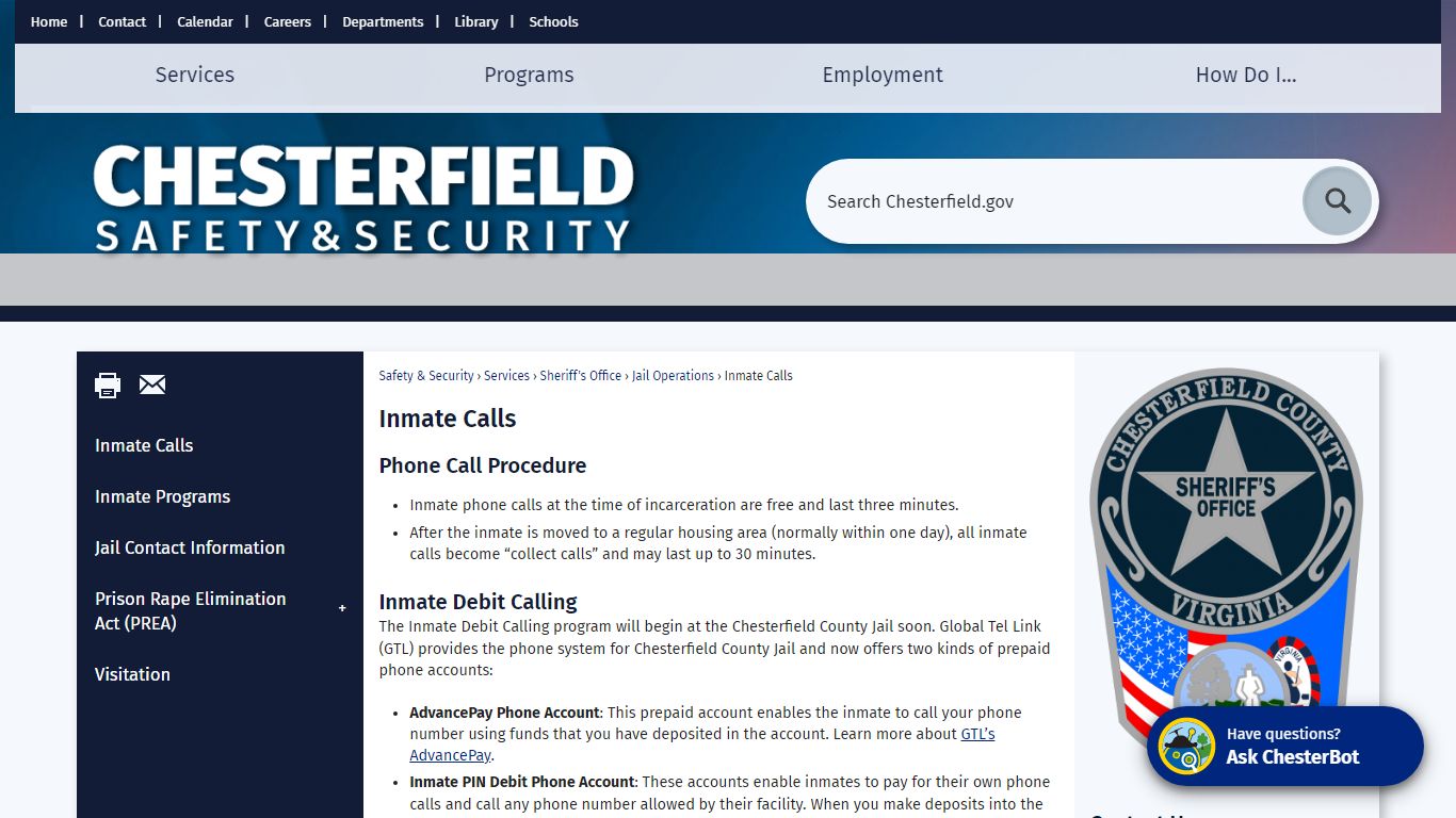Inmate Calls | Chesterfield County, VA